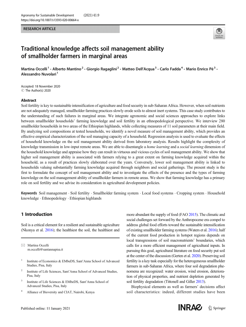 PDF) Traditional knowledge affects soil management ability of smallholder  farmers in marginal areas