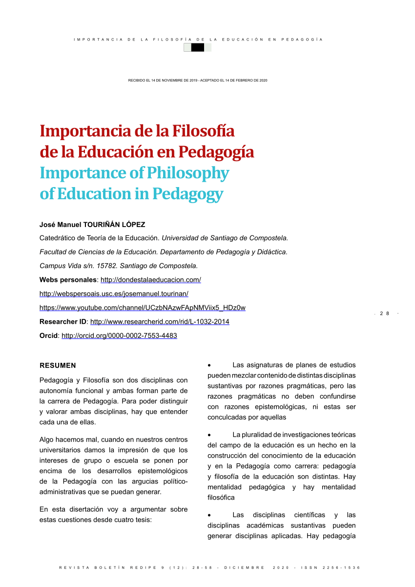 Pdf Importancia De La Filosofía De La Educación En Pedagogía 7309