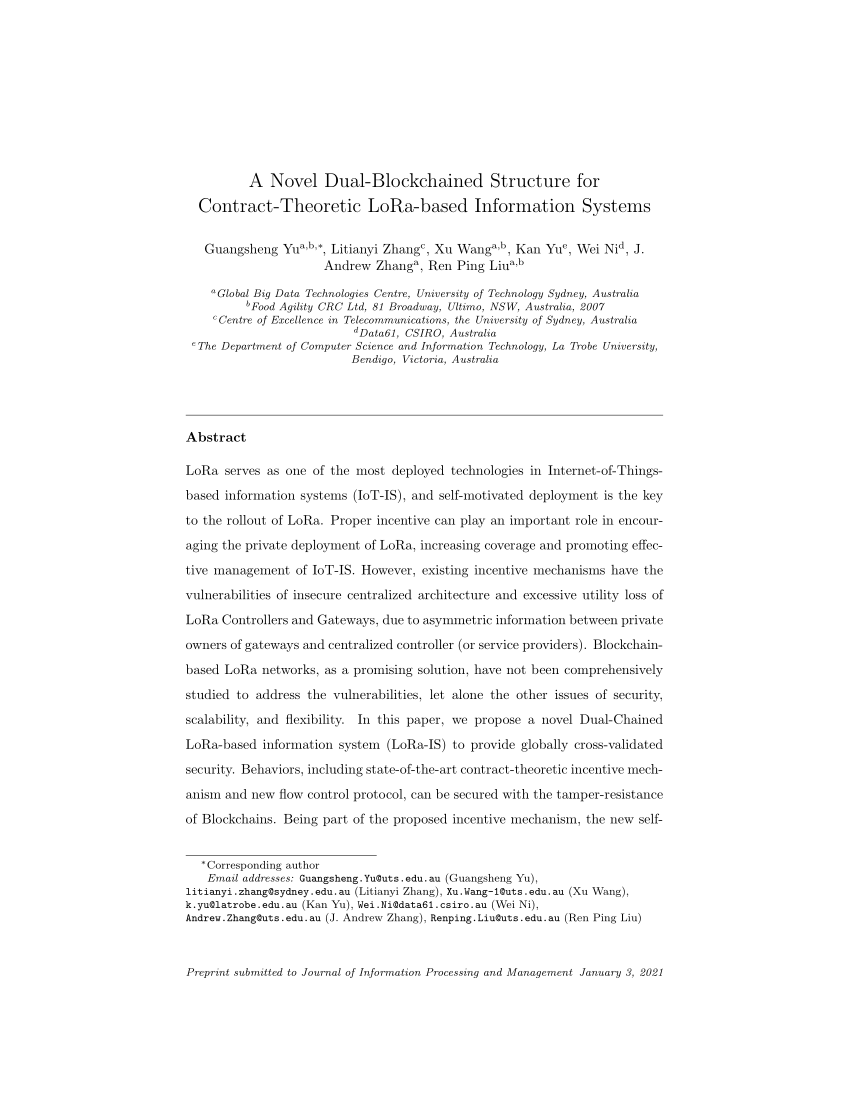 Pdf A Novel Dual Blockchained Structure For Contract Theoretic Lora Based Information Systems