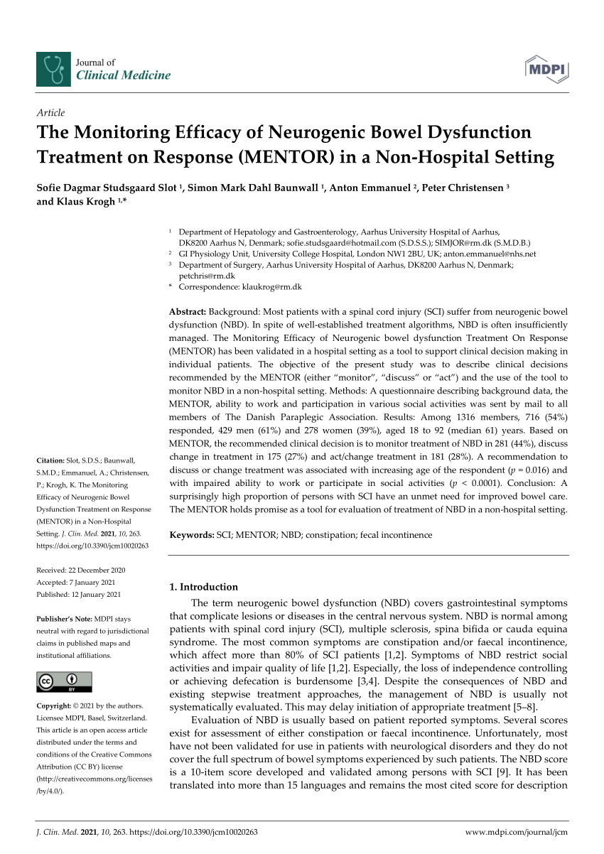 PDF) The Monitoring of Neurogenic Bowel Dysfunction Treatment on Response (MENTOR) in a Non-Hospital Setting