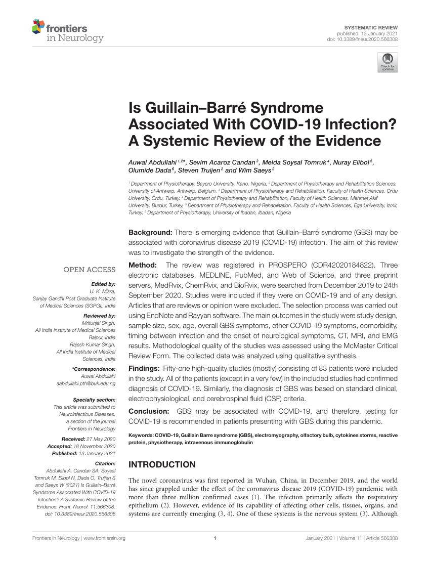 Pdf Is Guillain Barre Syndrome Associated With Covid 19 Infection A Systemic Review Of The Evidence