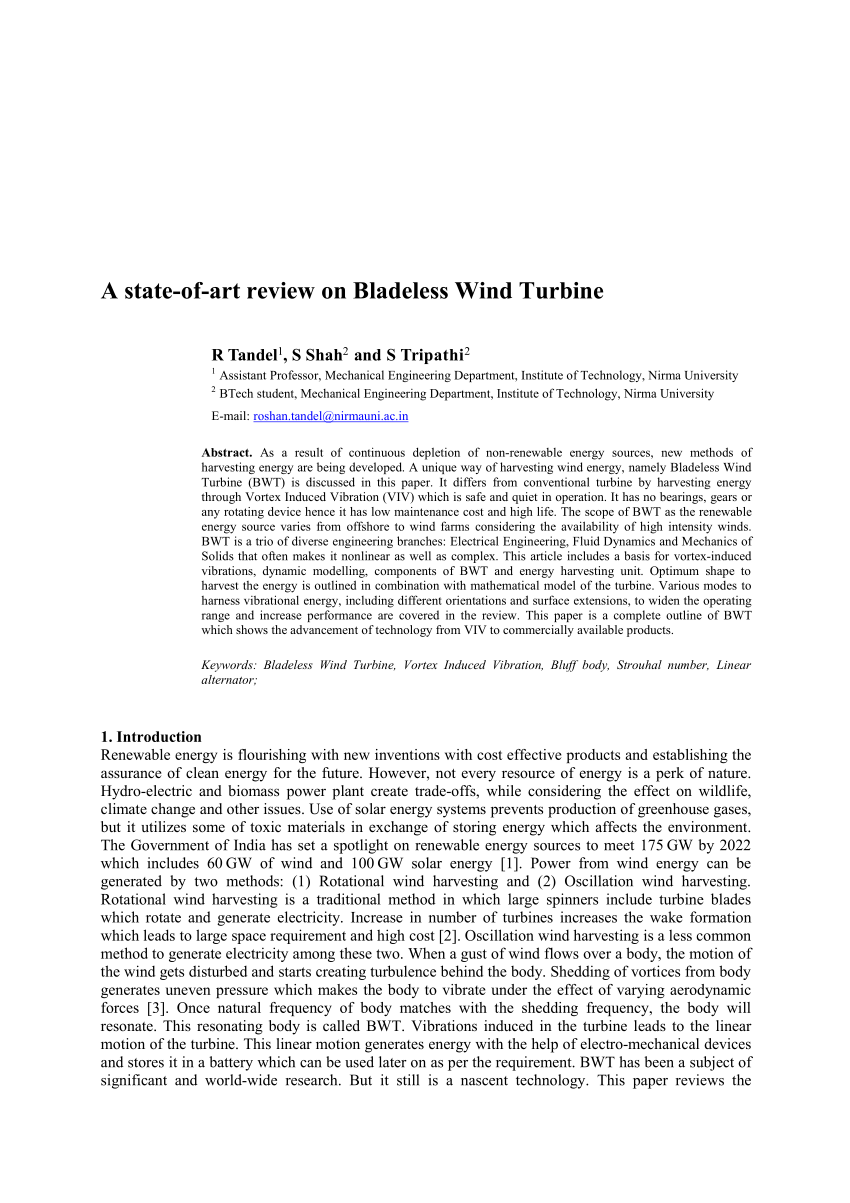 bladeless wind turbine research paper