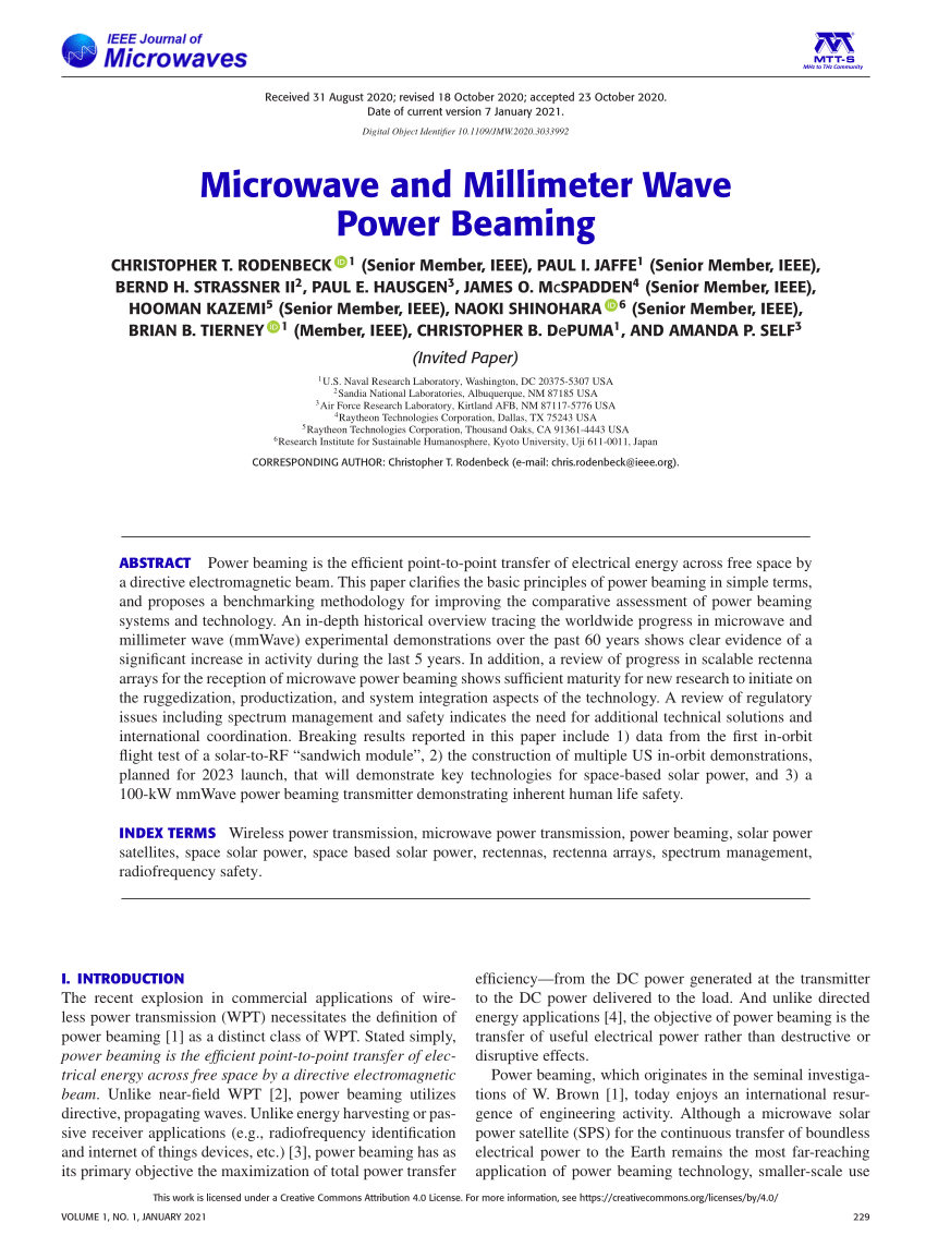 PDF) Microwave and Millimeter Wave Power Beaming