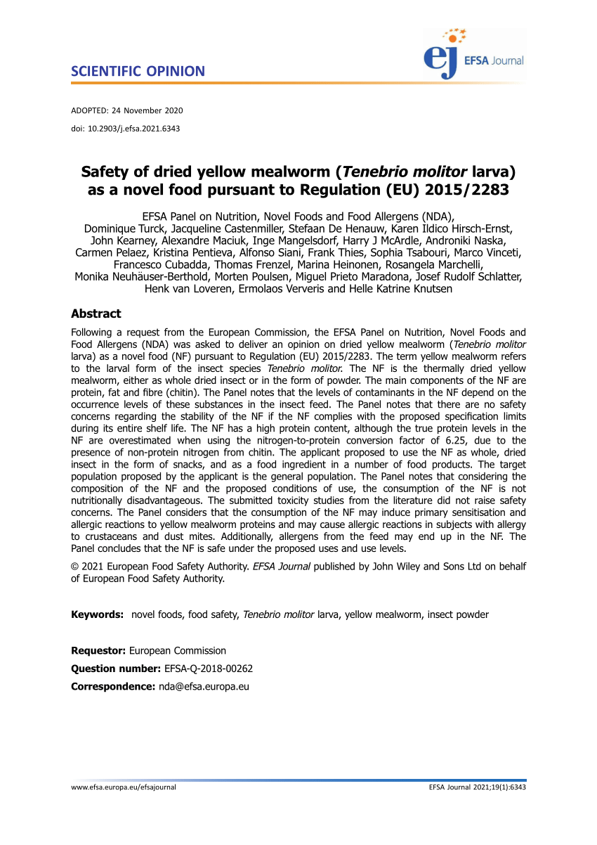 PDF) Safety of dried yellow mealworm (Tenebrio molitor larva) as a ...