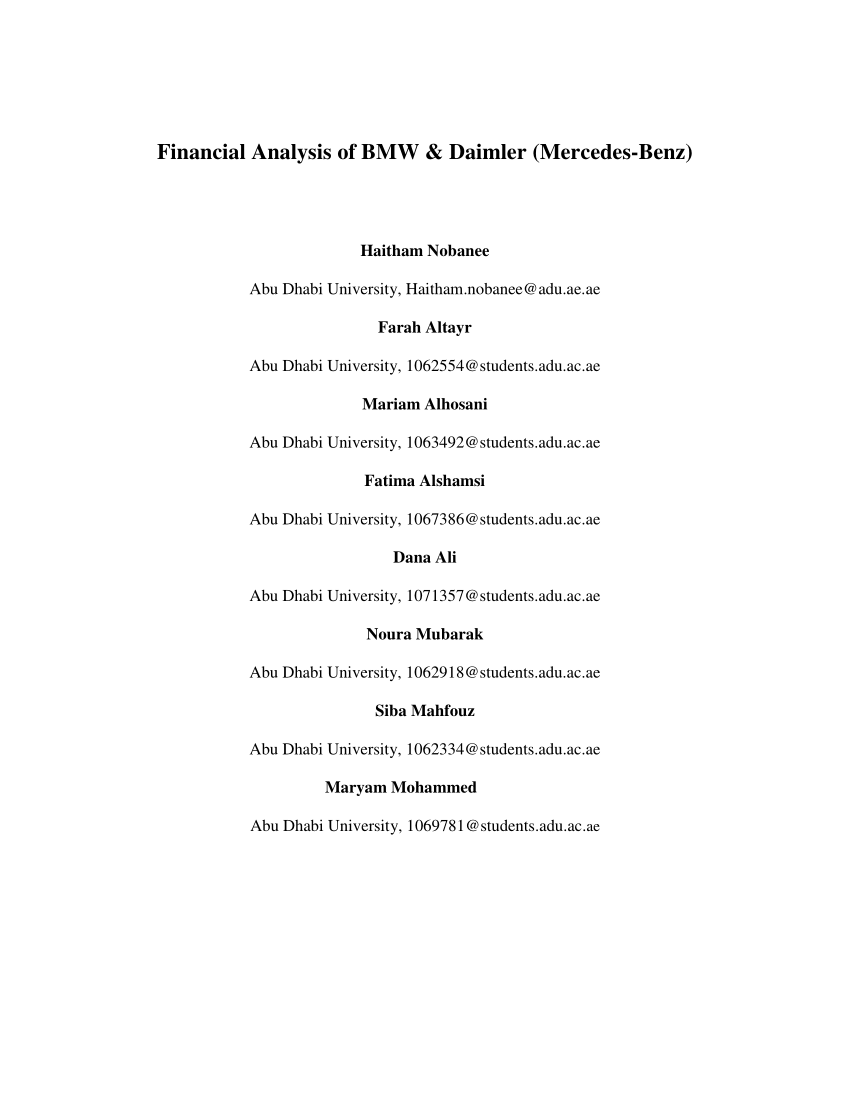 Pdf Financial Analysis Of Bmw Daimler Mercedes Benz