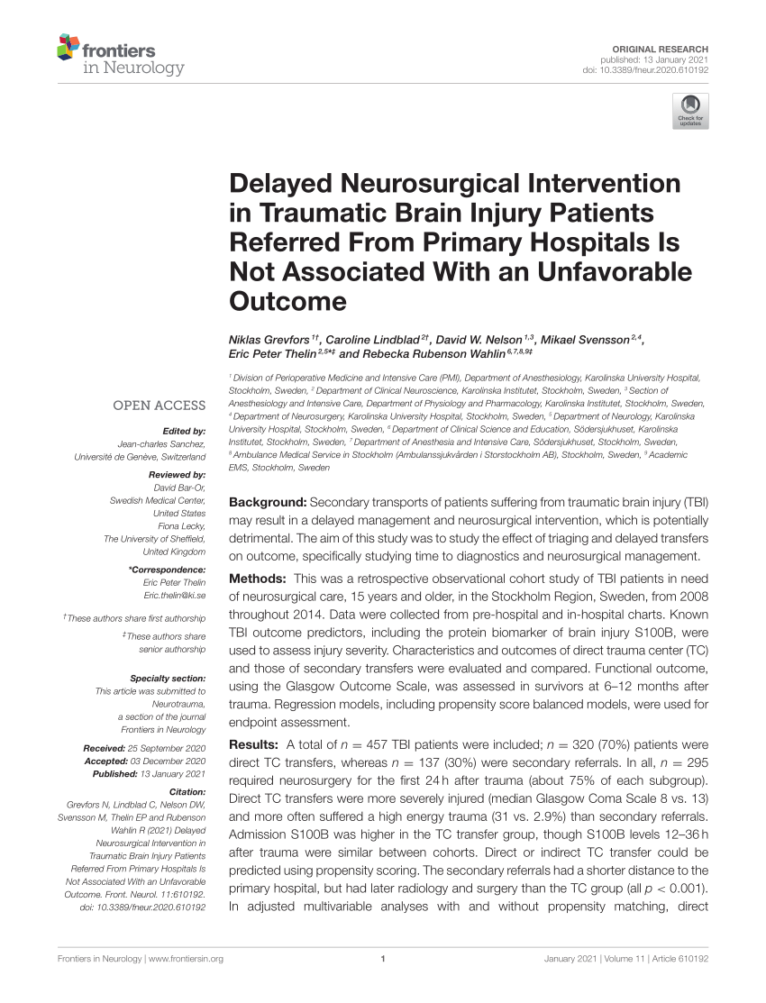 (PDF) Delayed Neurosurgical Intervention in Traumatic Brain Injury ...