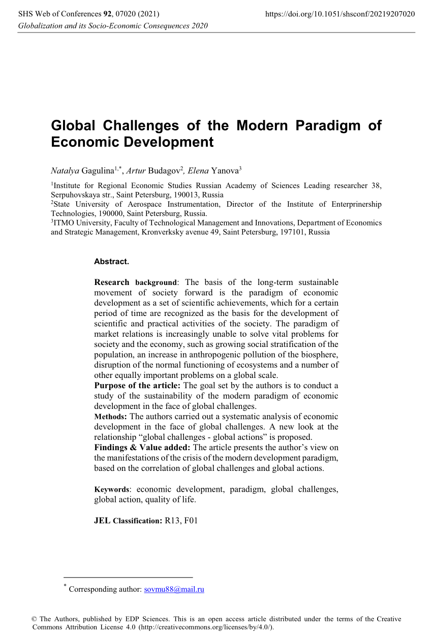 PDF Global Challenges of the Modern Paradigm of Economic Development