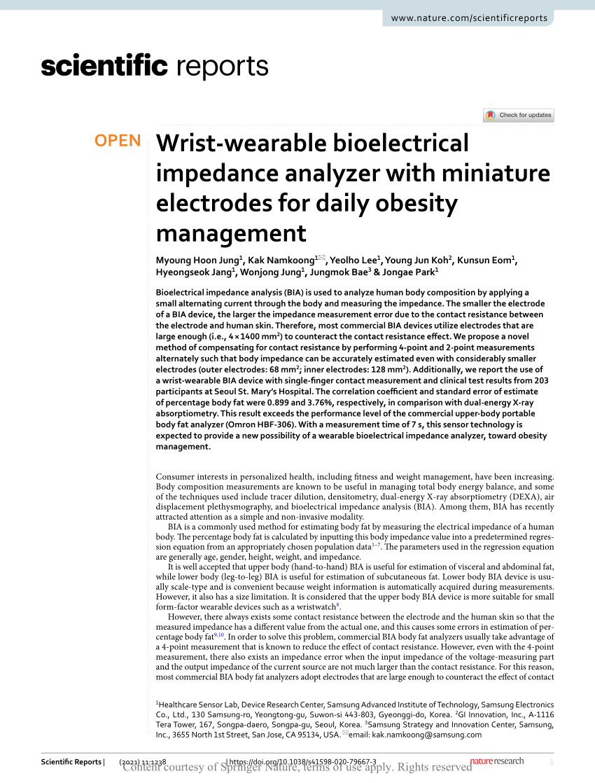 Wrist-wearable bioelectrical impedance analyzer with miniature