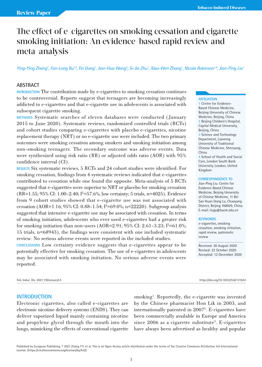 PDF The effect of e cigarettes on smoking cessation and cigarette