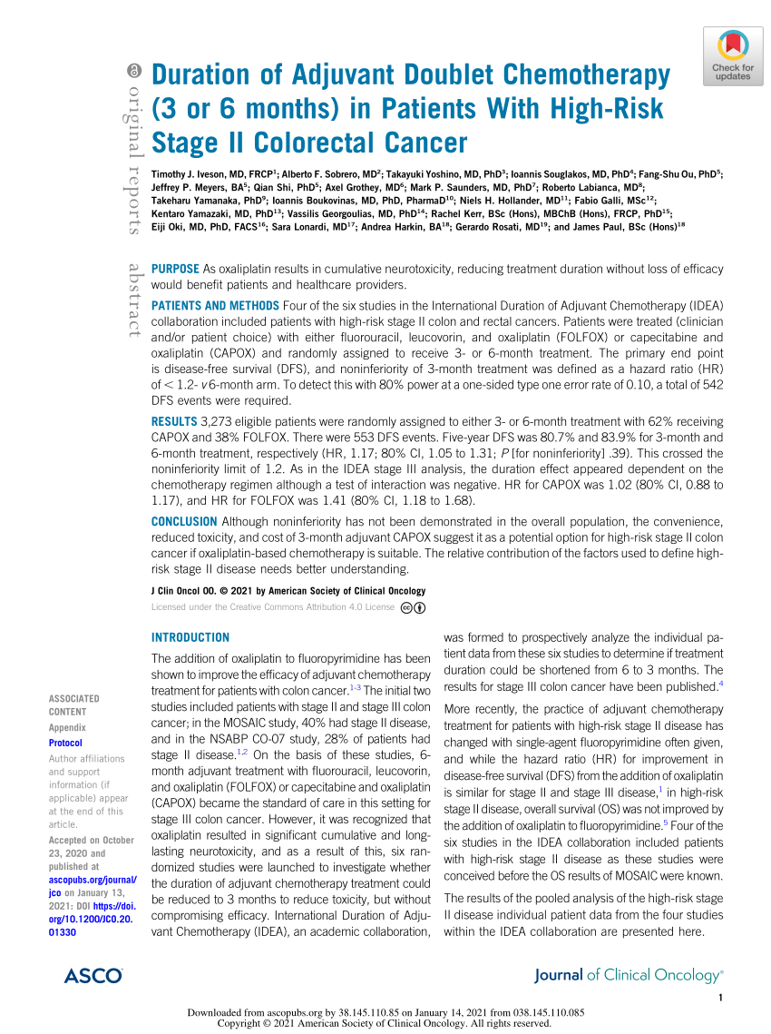Pdf Duration Of Adjuvant Doublet Chemotherapy 3 Or 6 Months In Patients With High Risk Stage