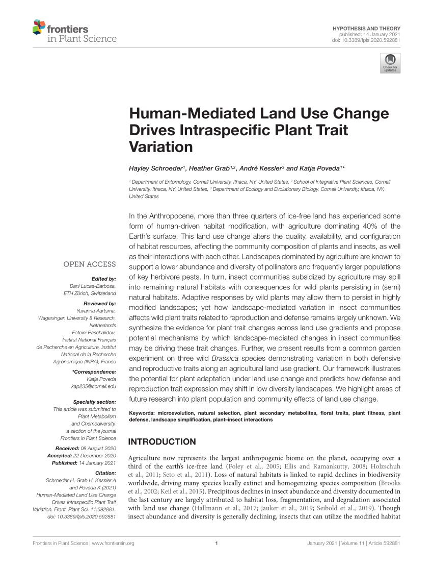 PDF Human Mediated Land Use Change Drives Intraspecific Plant