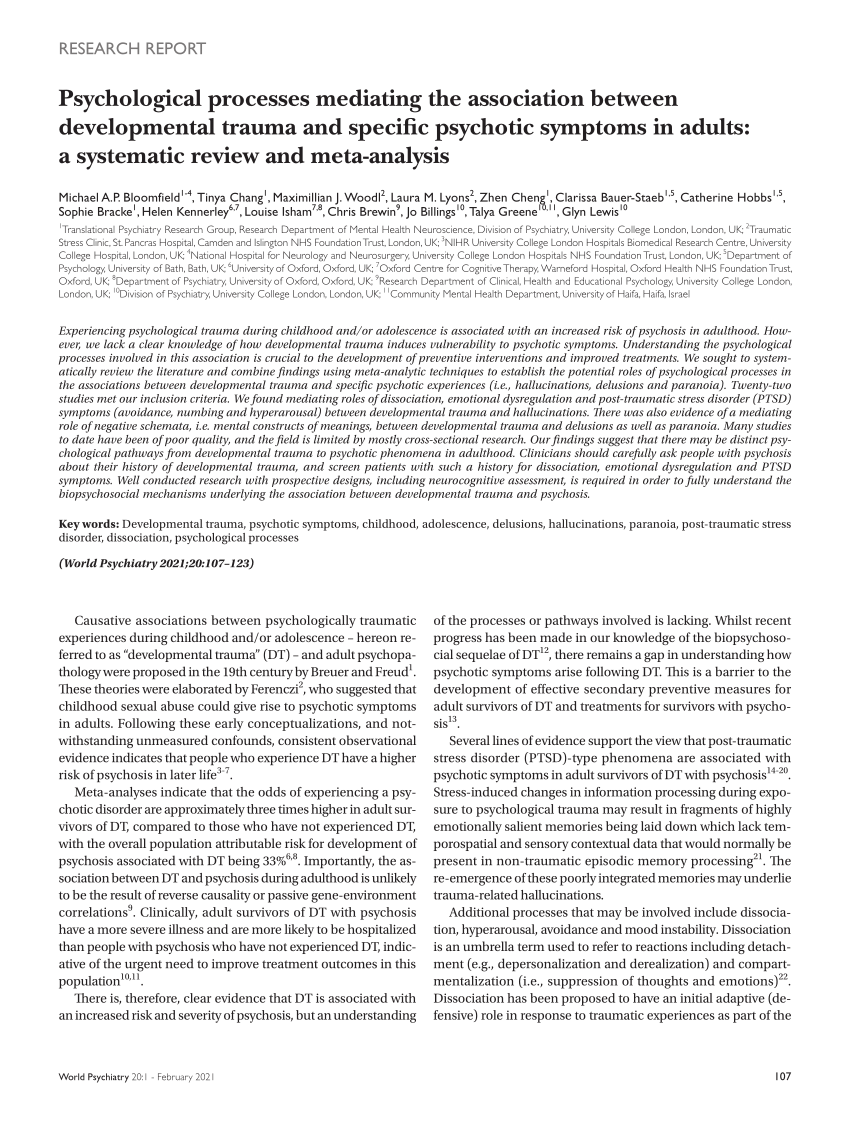 Associations between post-traumatic stress disorders and psychotic