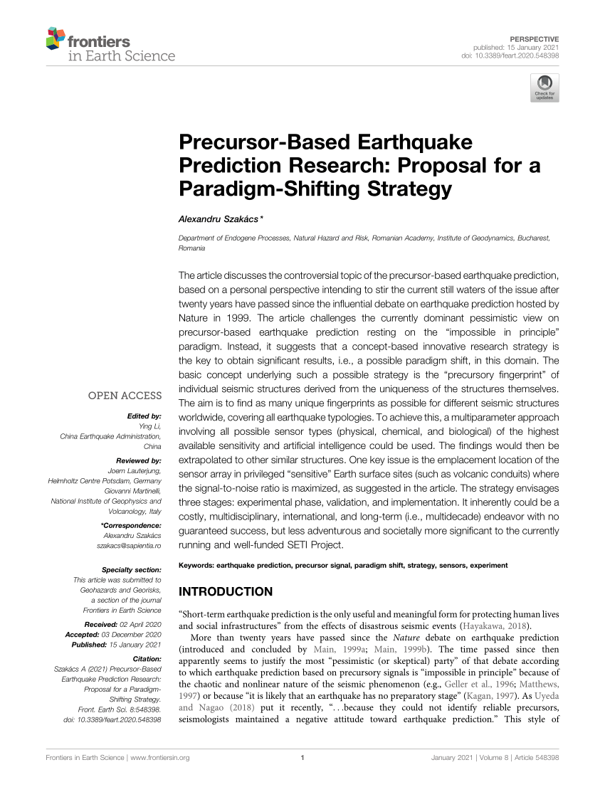 earthquake prediction research paper
