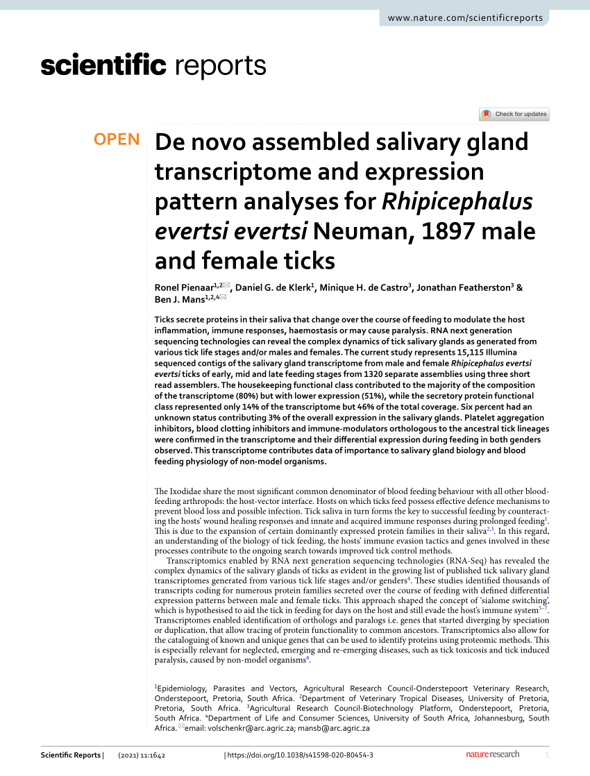 PDF) De novo assembled salivary gland transcriptome and expression