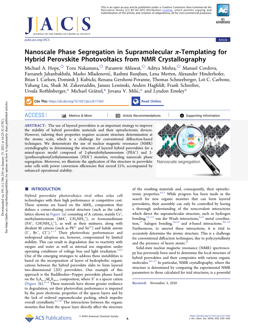 Pdf Nanoscale Phase Segregation In Supramolecular I Templating For Hybrid Perovskite Photovoltaics From Nmr Crystallography