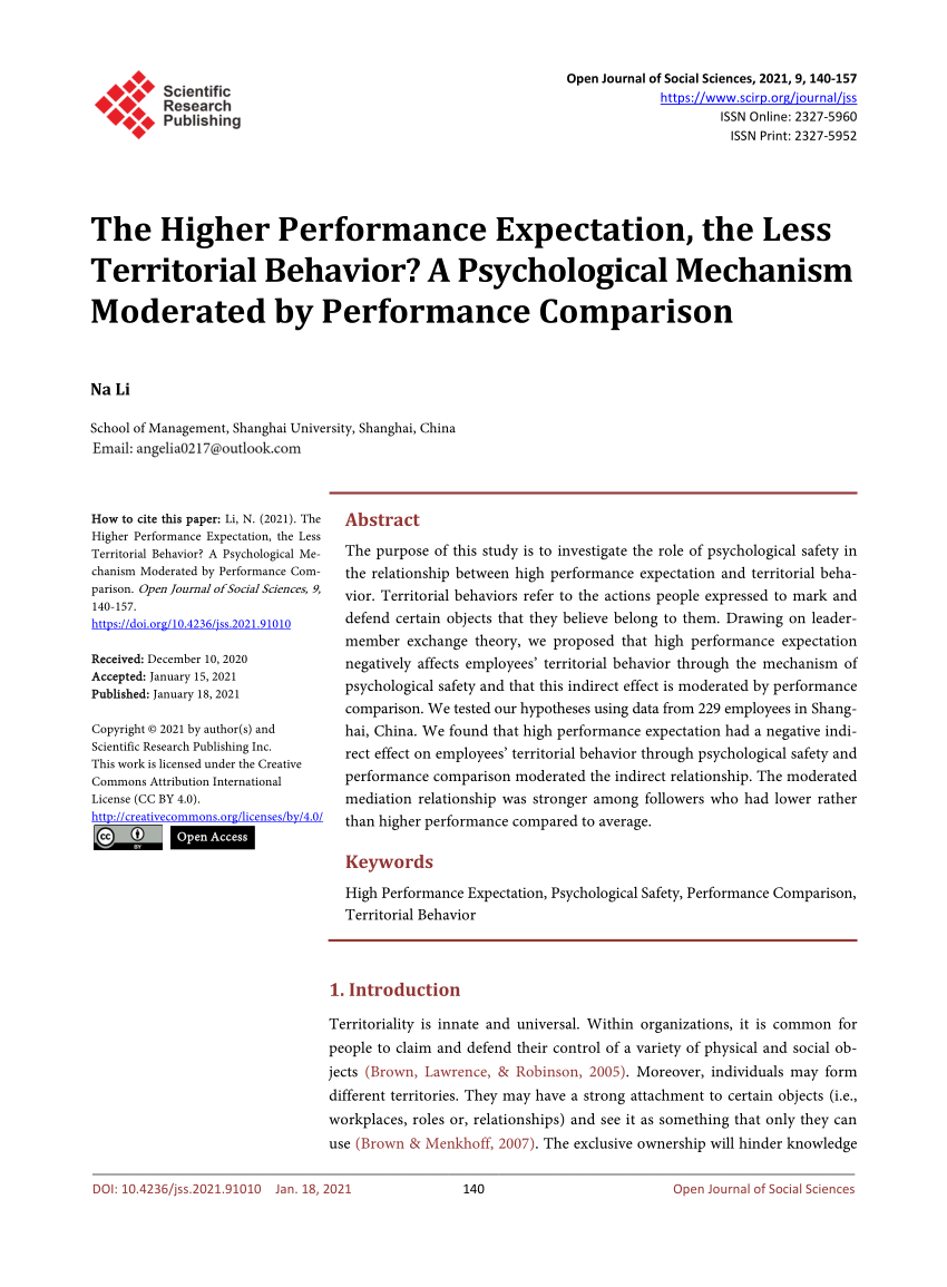 PDF) The Higher Performance Expectation, the Less Territorial 