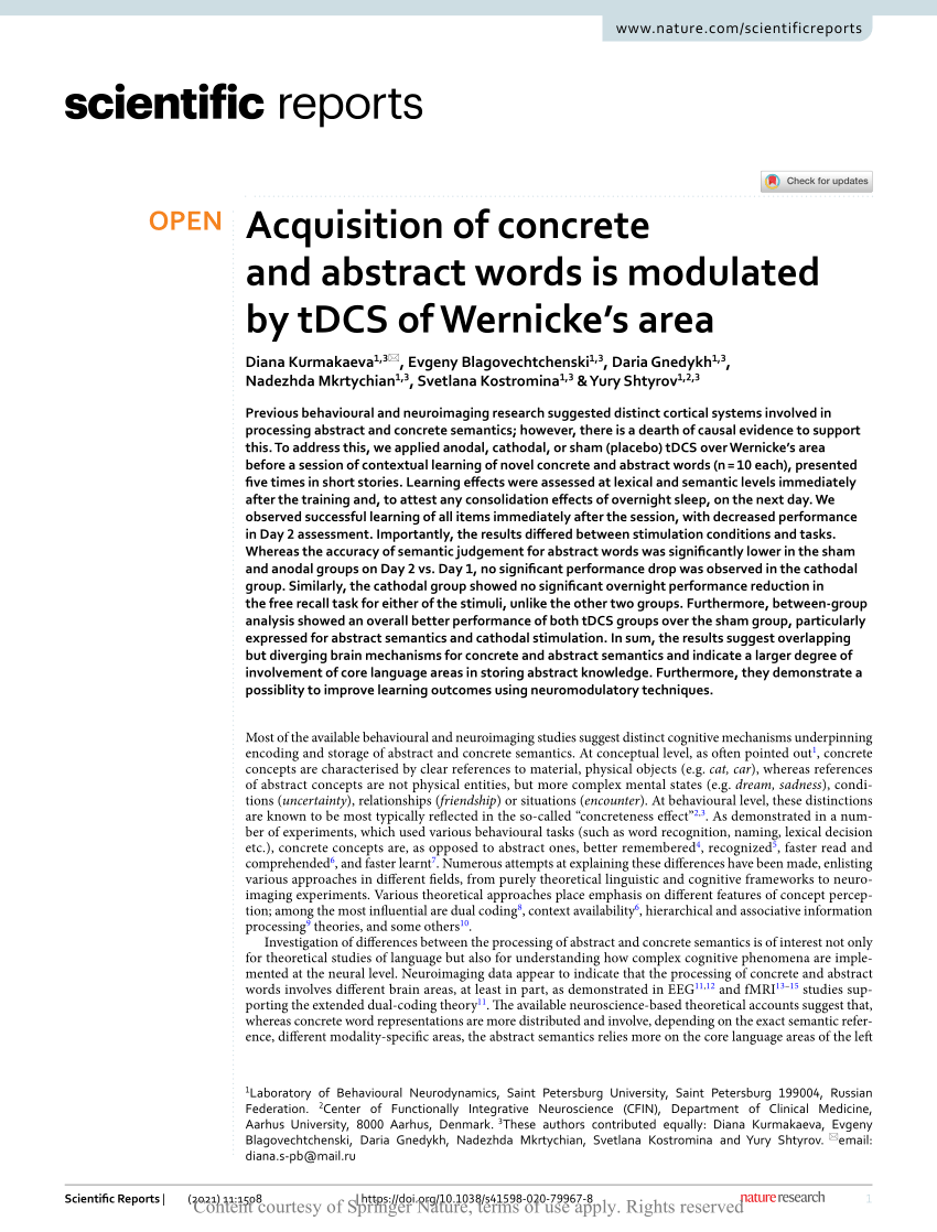 PDF) Acquisition of concrete and abstract words is modulated by tDCS of Wernicke's  area