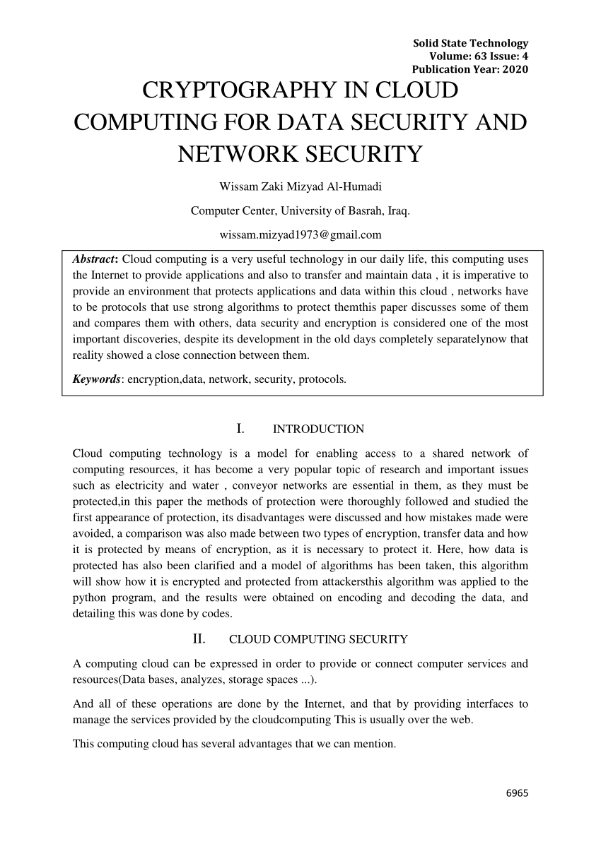 cryptography in cloud computing research paper