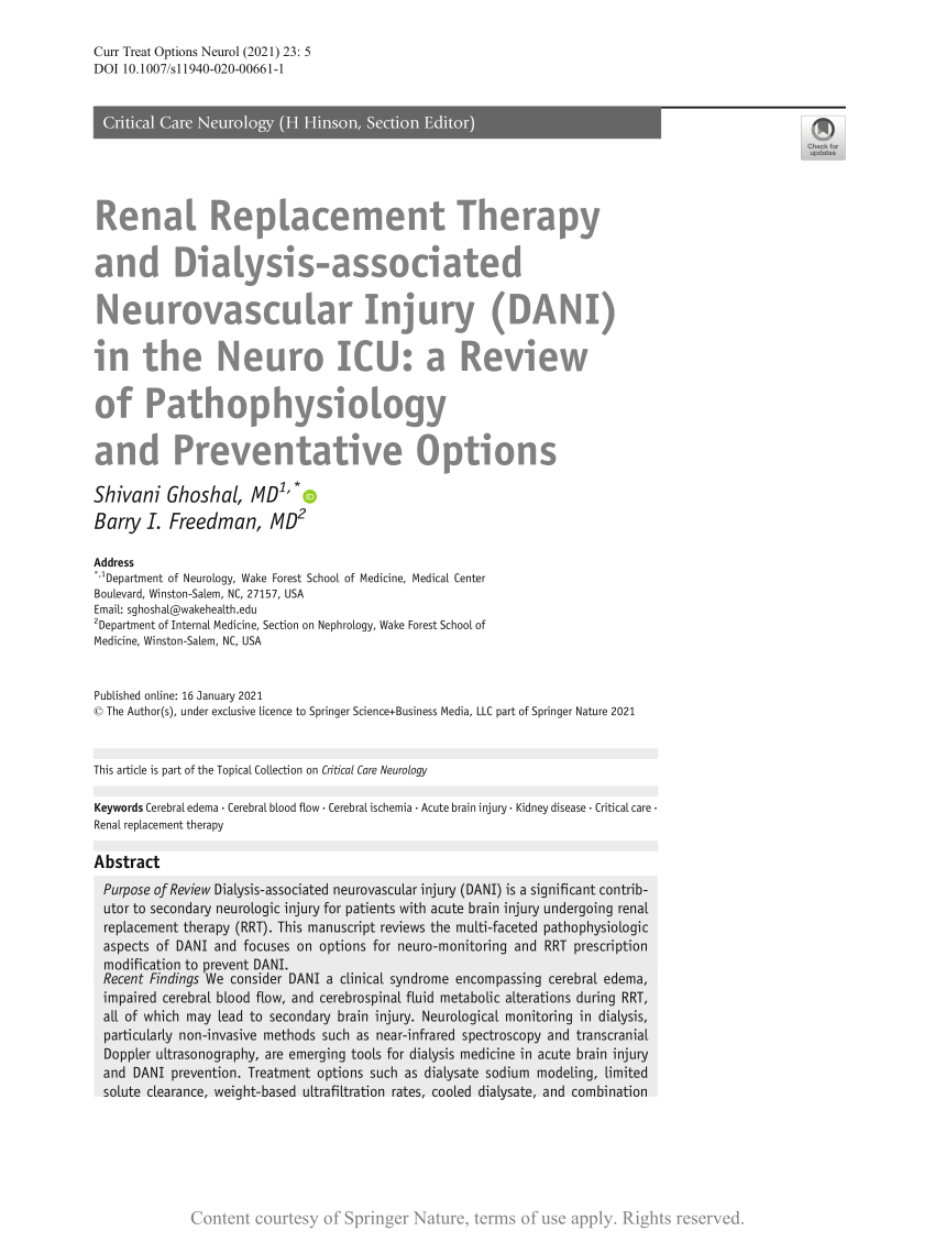 Renal Replacement Therapy and Dialysis-associated Neurovascular Injury ...