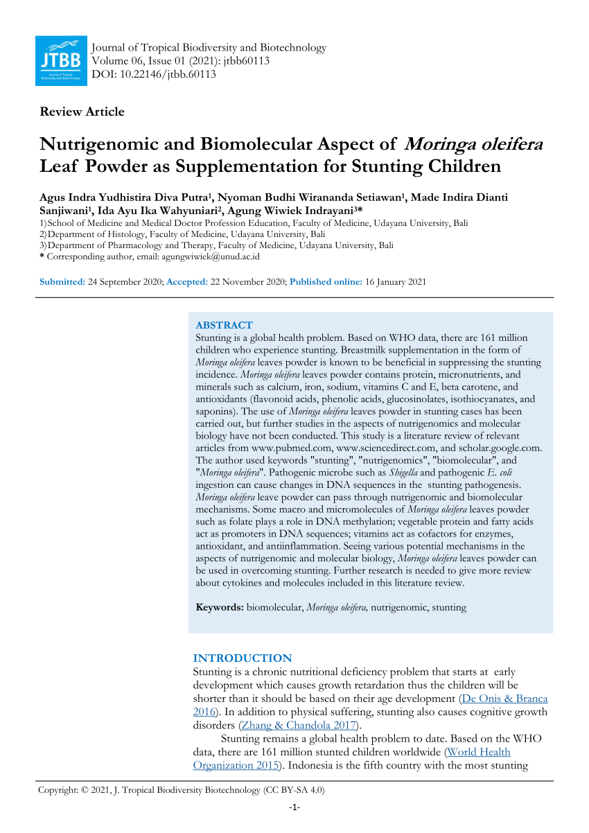 PDF) Nutrigenomic and Biomolecular Aspect of Moringa oleifera Leaf Powder as Supplementation for Stunting