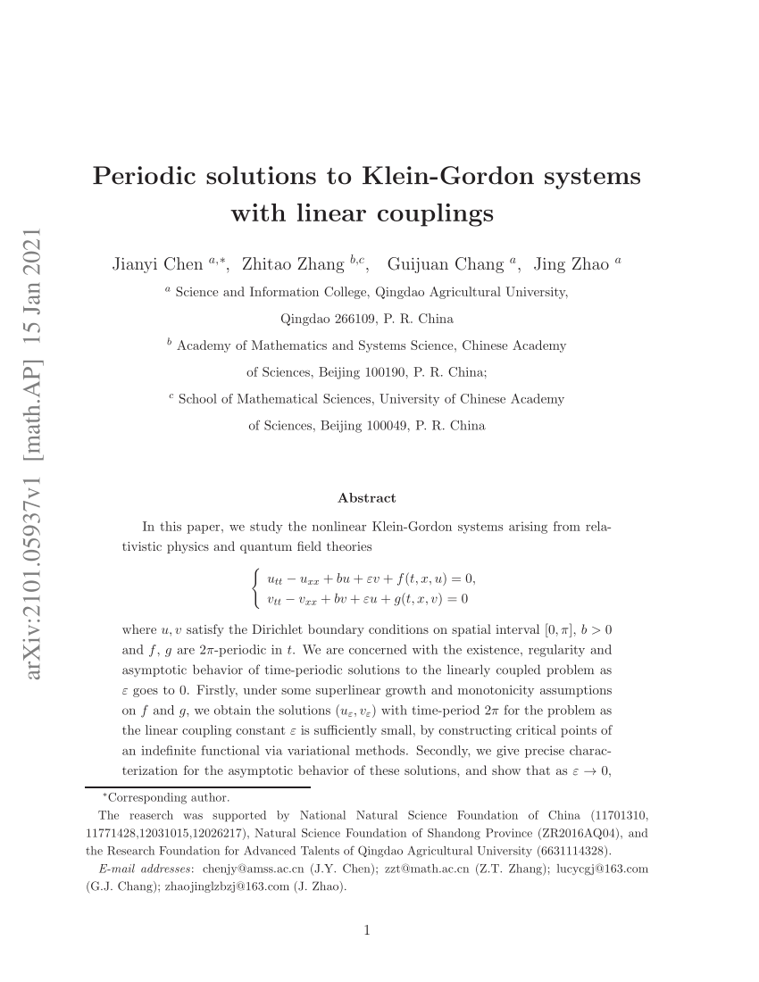 Pdf Periodic Solutions To Klein Gordon Systems With Linear Couplings