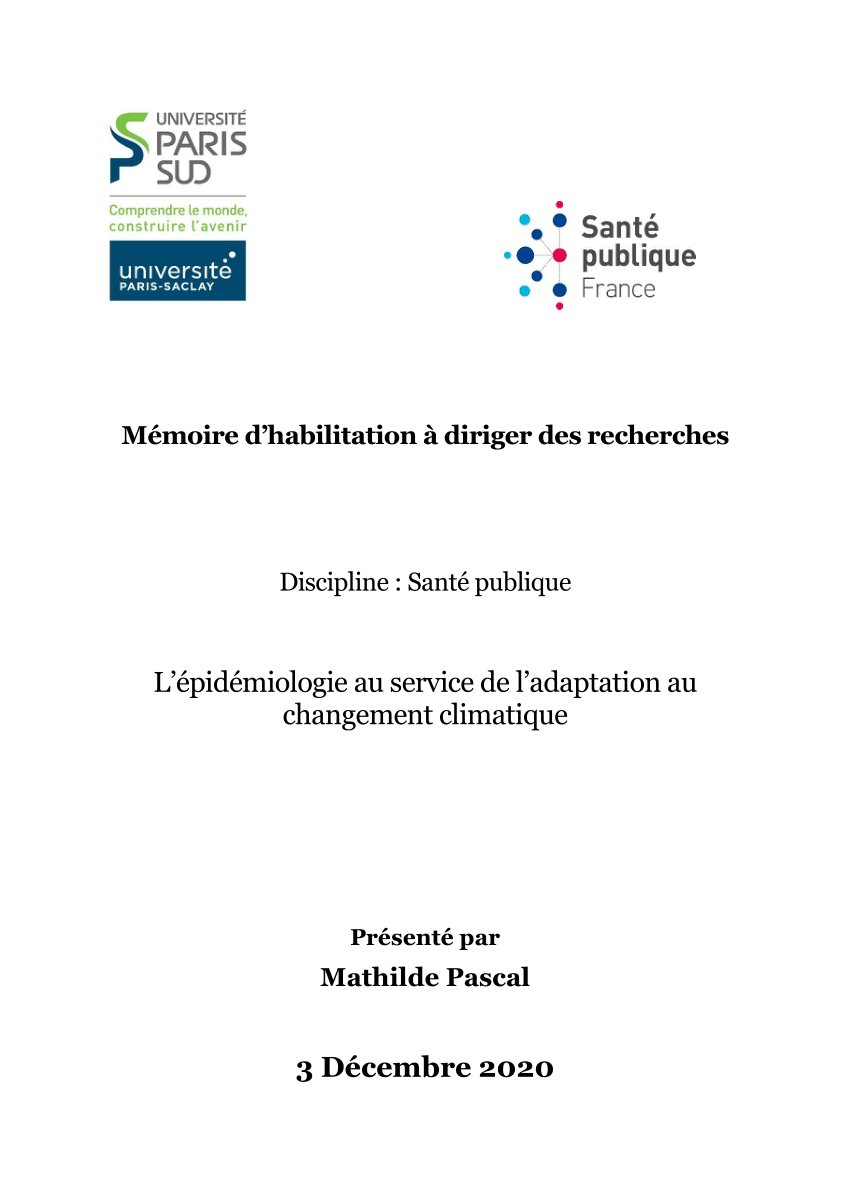 Pdf Memoire D Habilitation A Diriger Des Recherches L Epidemiologie Au Service De L Adaptation Au Changement Climatique