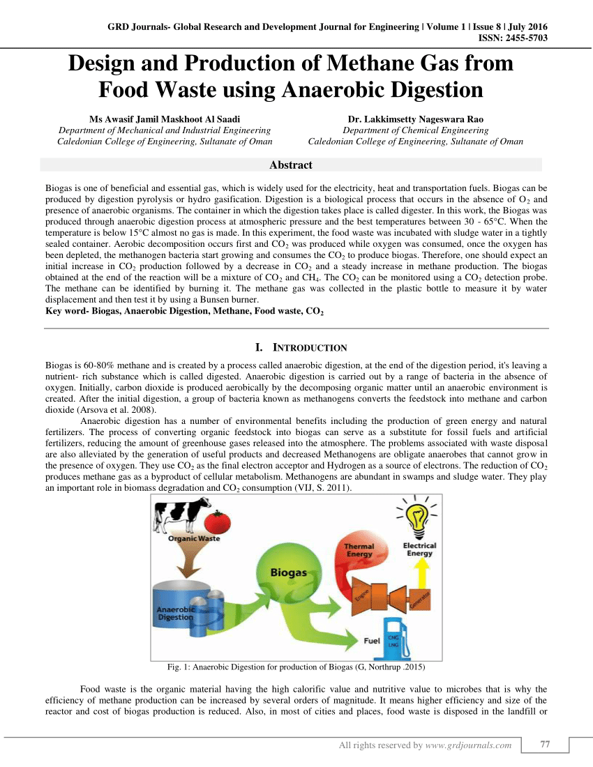 (PDF) Design and Production of Methane Gas from Food Waste using