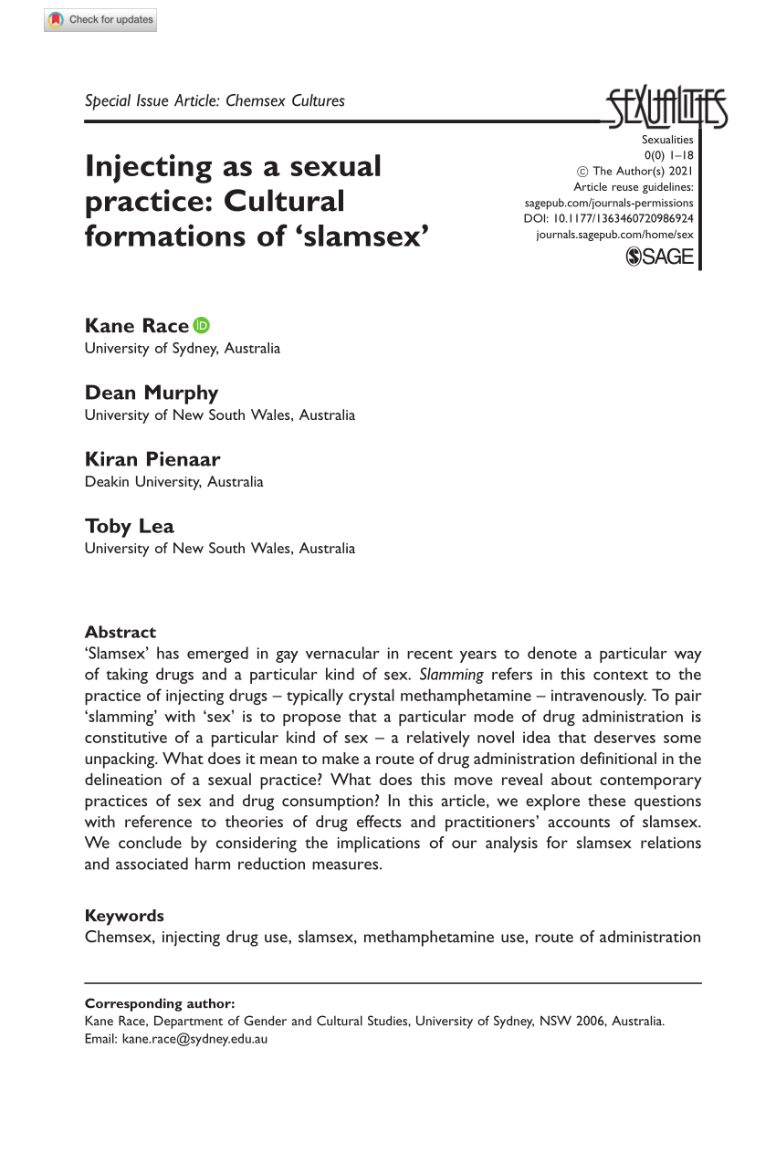 PDF) Injecting as a sexual practice Cultural formations of slamsex