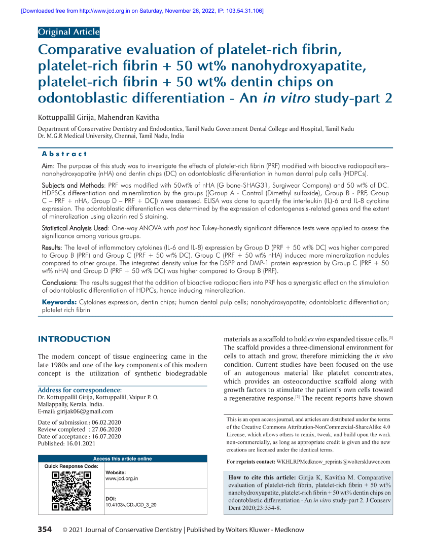 Pdf Comparative Evaluation Of Platelet Rich Fibrin Platelet Rich