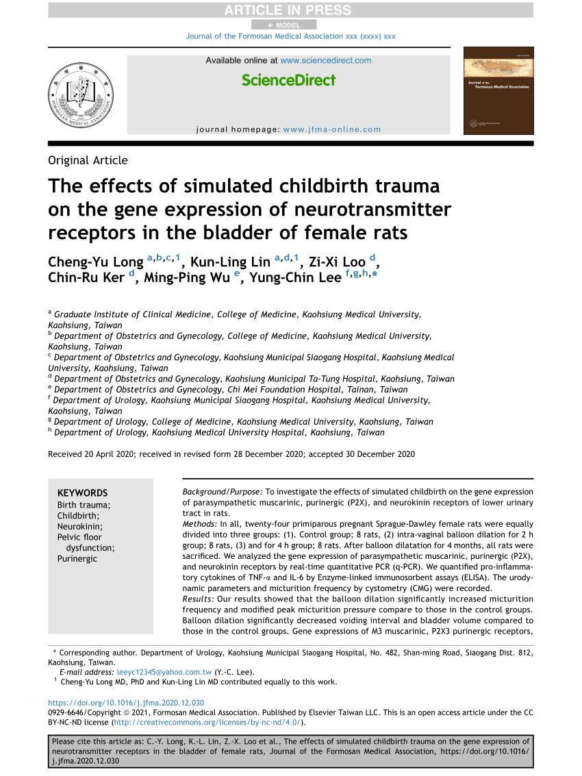 Pdf The Effects Of Simulated Childbirth Trauma On The Gene Expression Of Neurotransmitter Receptors In The Bladder Of Female Rats