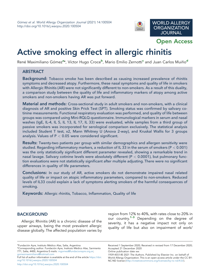 (PDF) Active smoking effect in allergic rhinitis