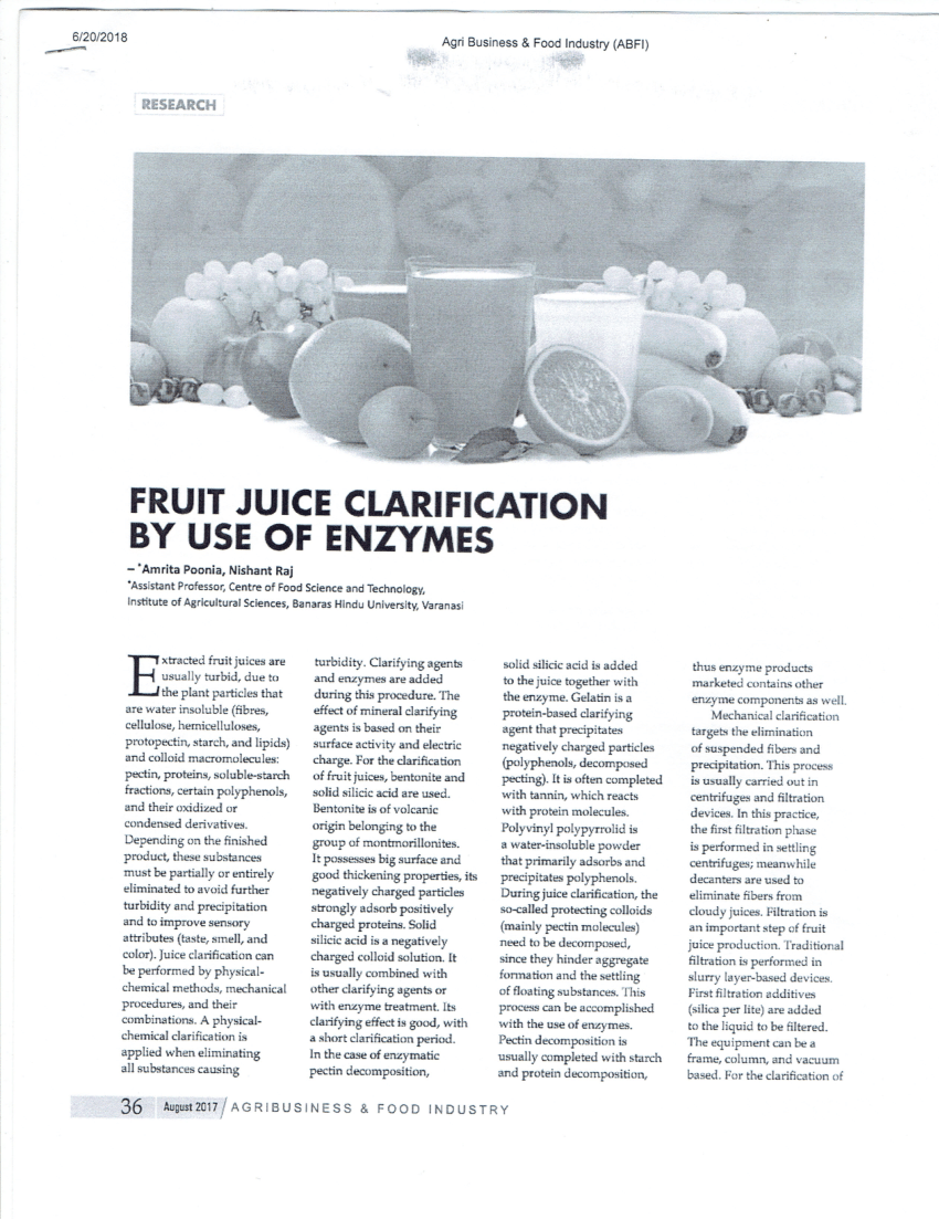 (PDF) Fruit Juice Clarification by Use of Enzymes