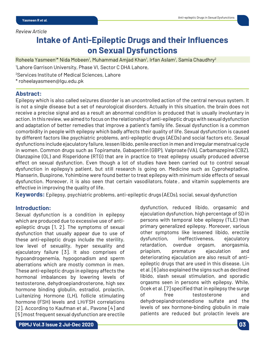 PDF Intake of Anti Epileptic Drugs and their Influences on Sexual