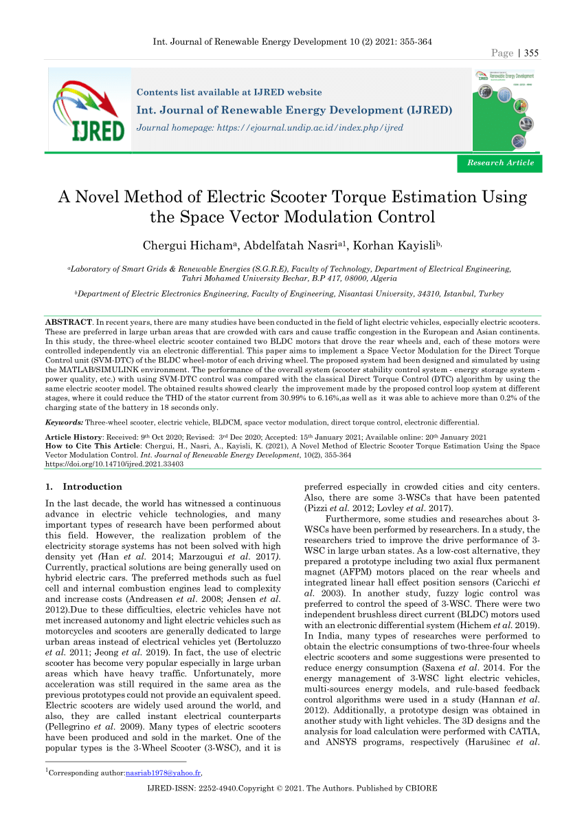 Pdf A Novel Method Of Electric Scooter Torque Estimation Using The Space Vector Modulation Control