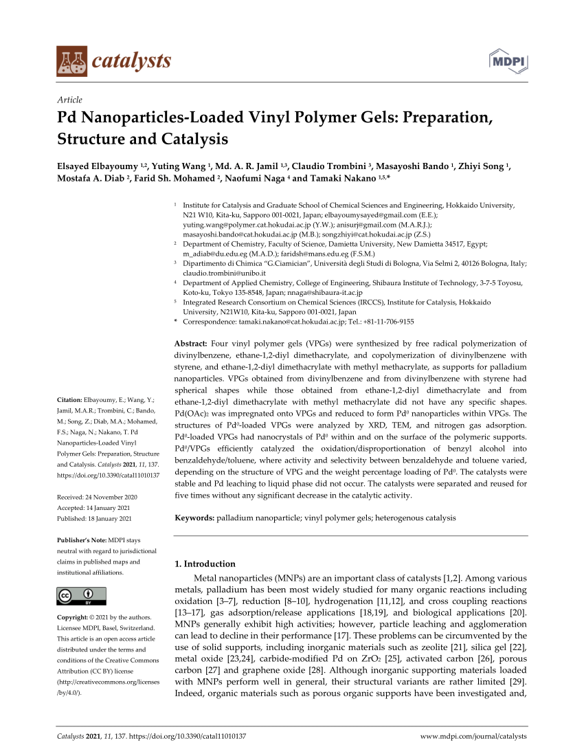 PDF) Pd Nanoparticles‐Loaded Vinyl Polymer Gels: Preparation