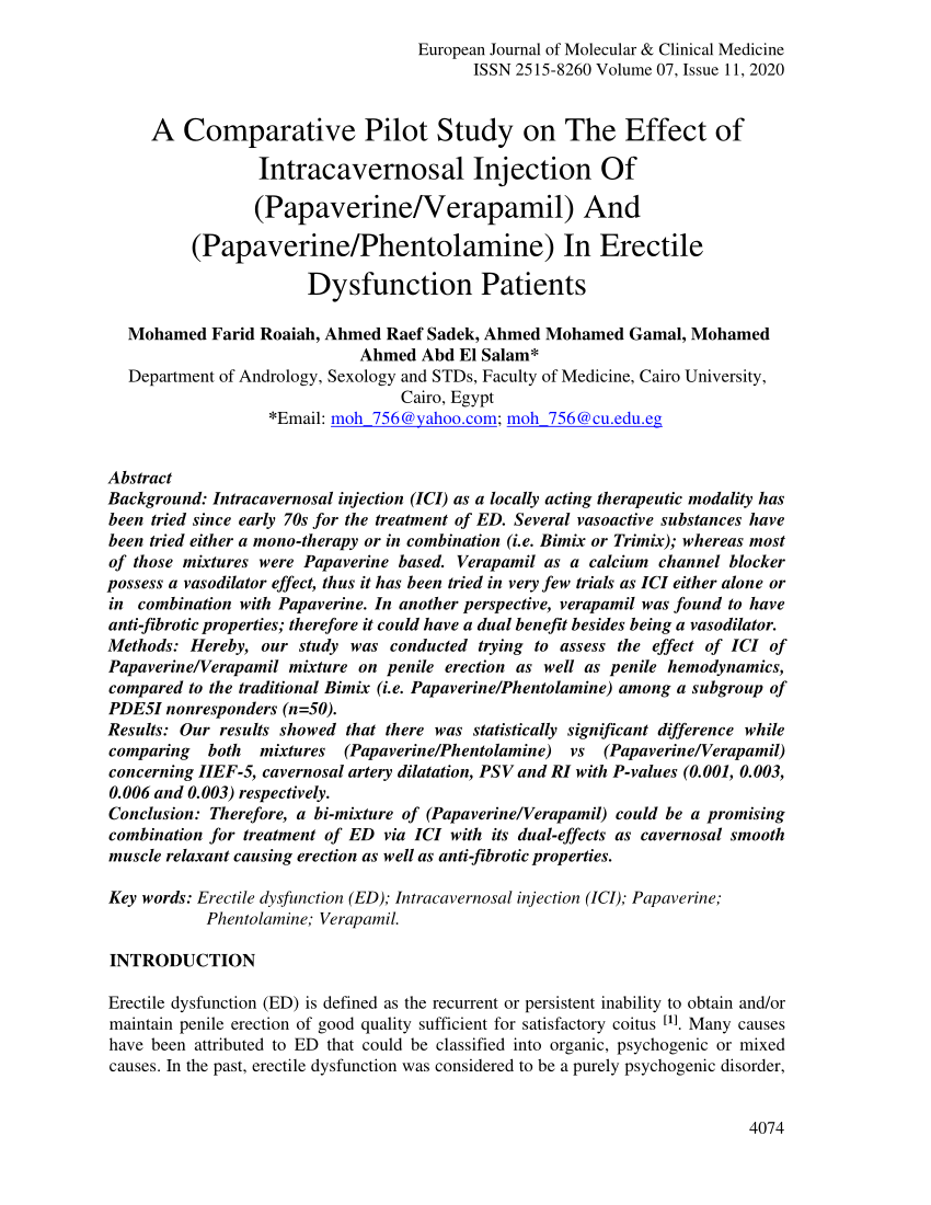 PDF A Comparative Pilot Study on The Effect of Intracavernosal