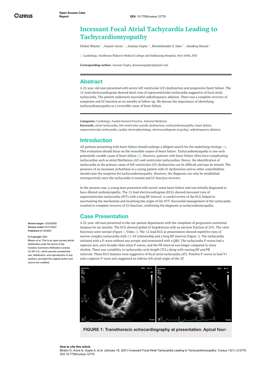 Cureus, Incessant Focal Atrial Tachycardia Leading to Tachycardiomyopathy