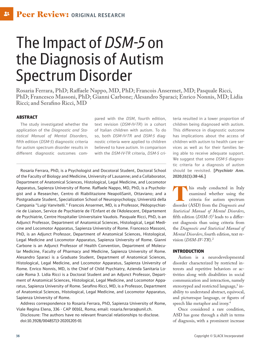 (PDF) The Impact of DSM5 on the Diagnosis of Autism Spectrum Disorder