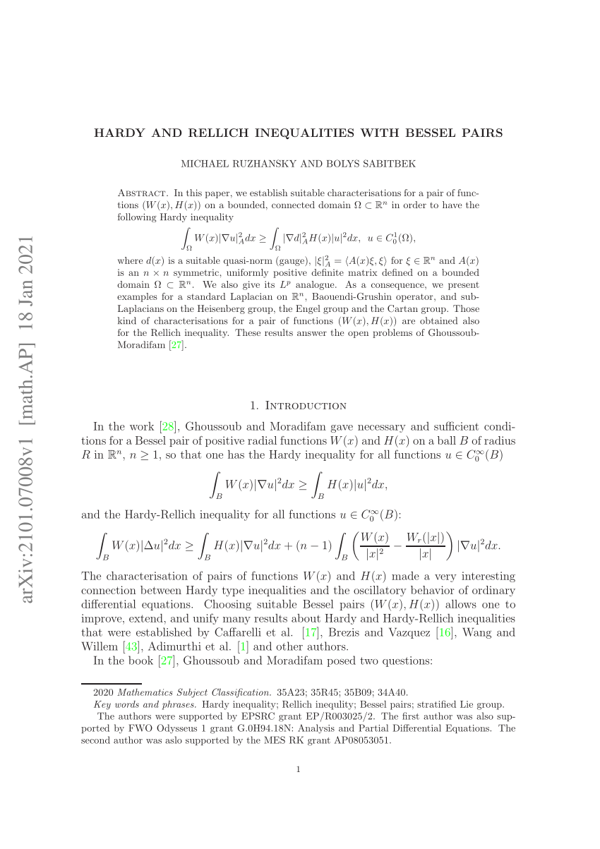 Pdf Hardy And Rellich Inequalities With Bessel Pairs