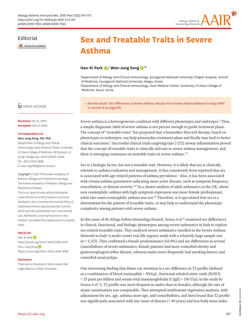 Pdf Sex And Treatable Traits In Severe Asthma