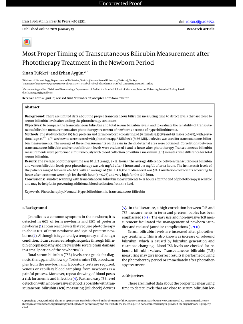 (PDF) Most Proper Timing of Transcutaneous Bilirubin Measurement After