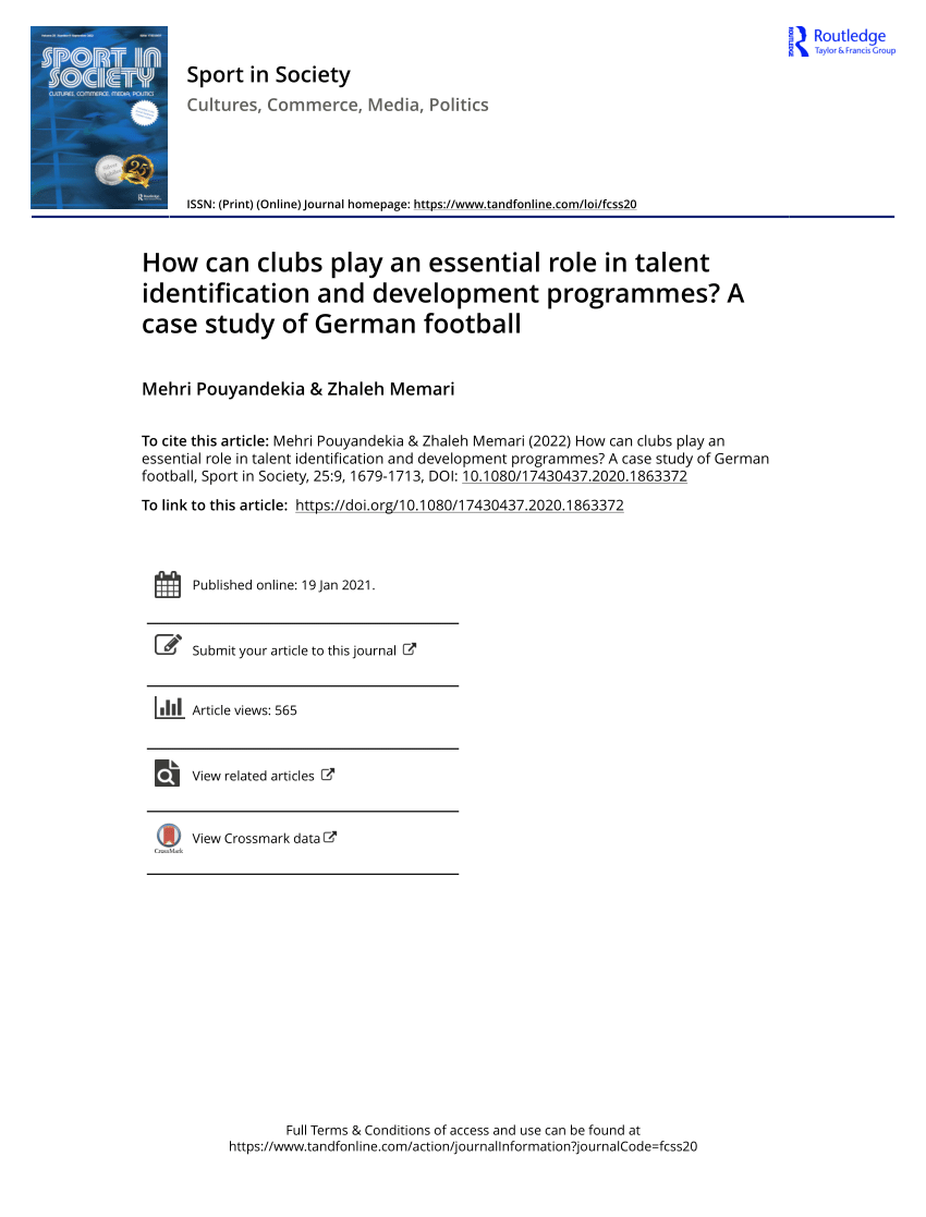 PDF) How can clubs play an essential role in talent identification and  development programmes? A case study of German football