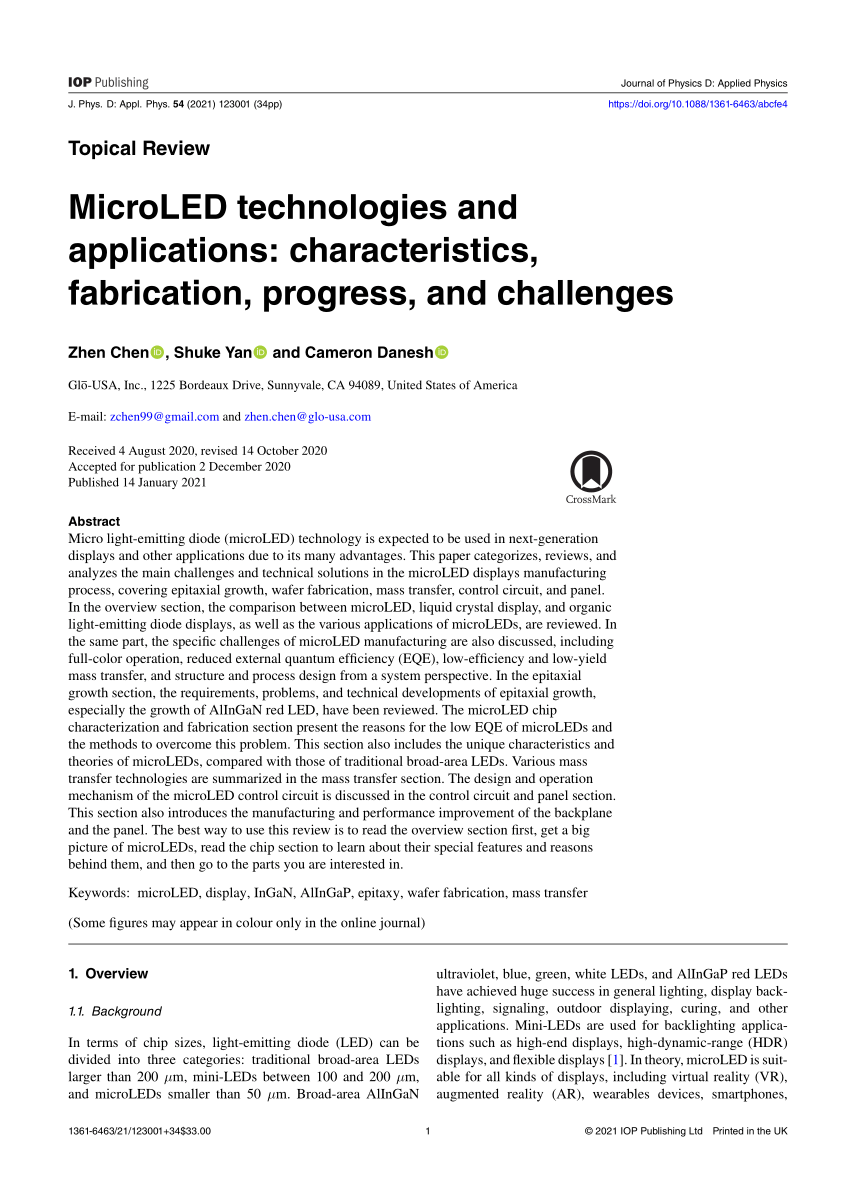 Technology and Applications of Micro-LEDs: Their Characteristics,  Fabrication, Advancement, and Challenges