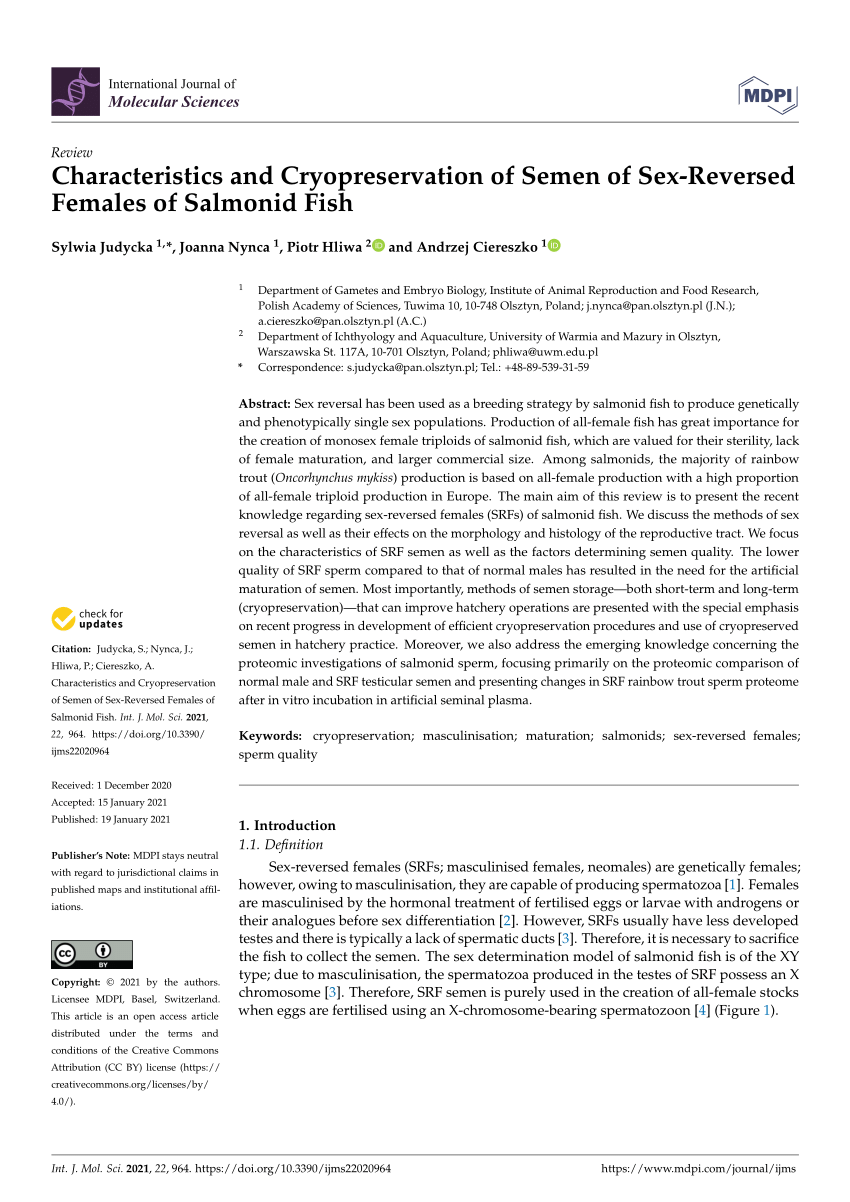 Pdf Characteristics And Cryopreservation Of Semen Of Sex Reversed Females Of Salmonid Fish