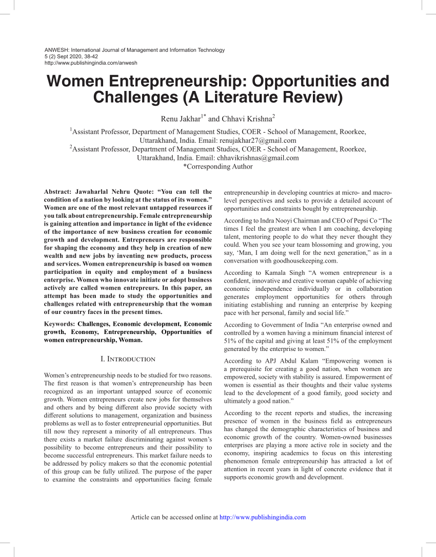 literature review female entrepreneurship