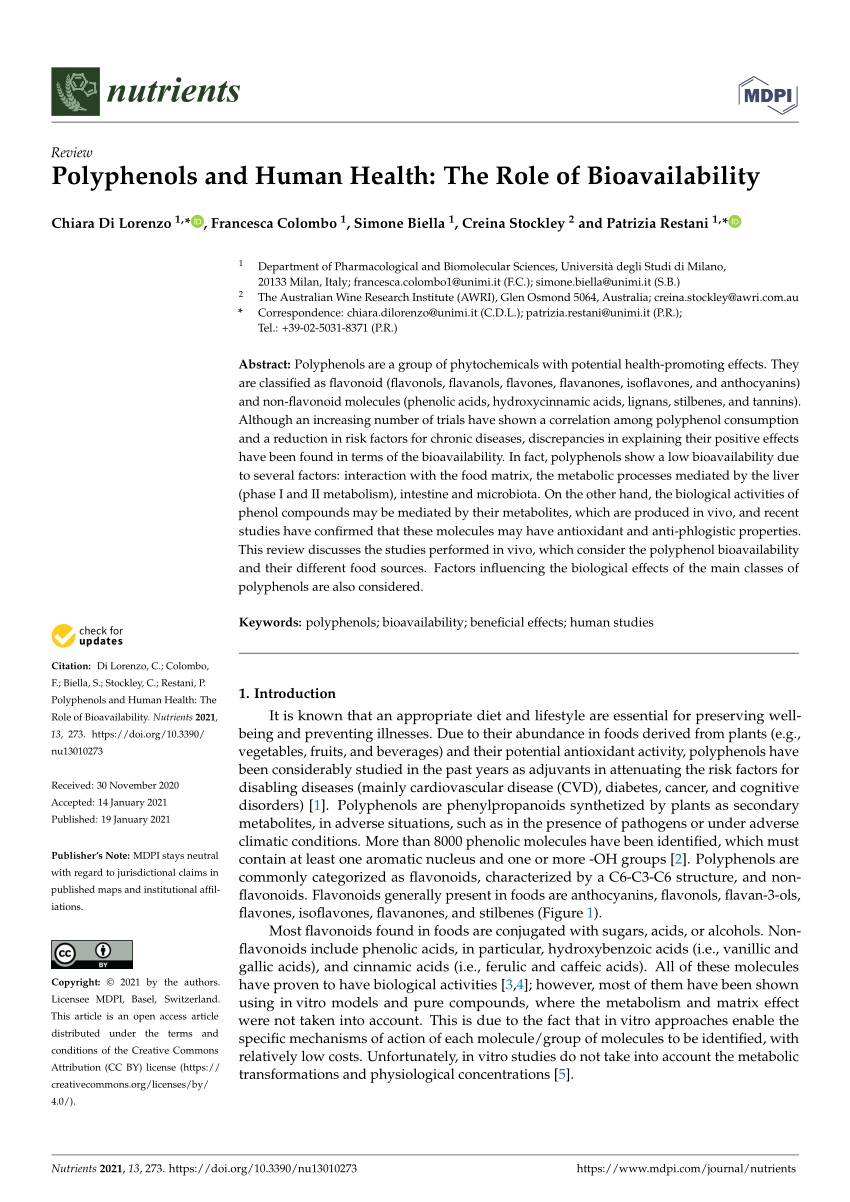 Pdf Polyphenols And Human Health The Role Of Bioavailability