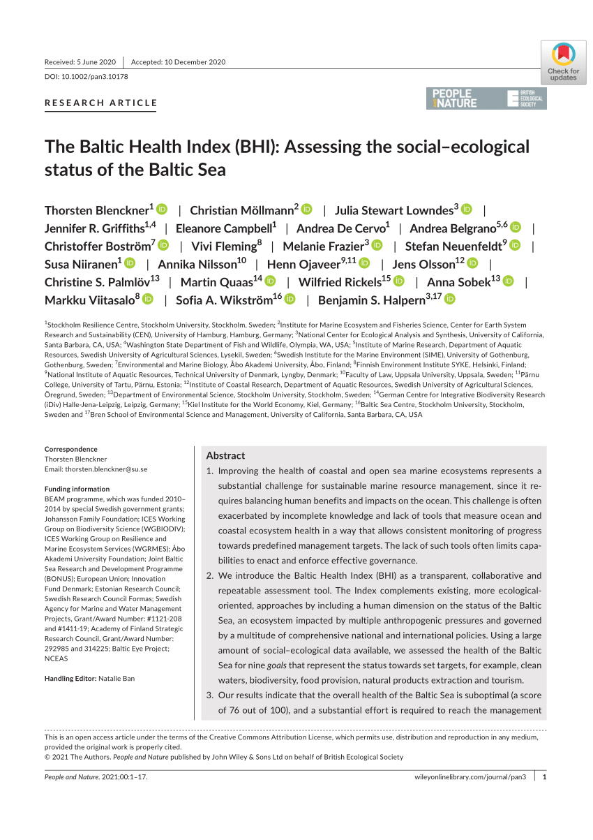 Pdf The Baltic Health Index Bhi Assessing The Socialecological