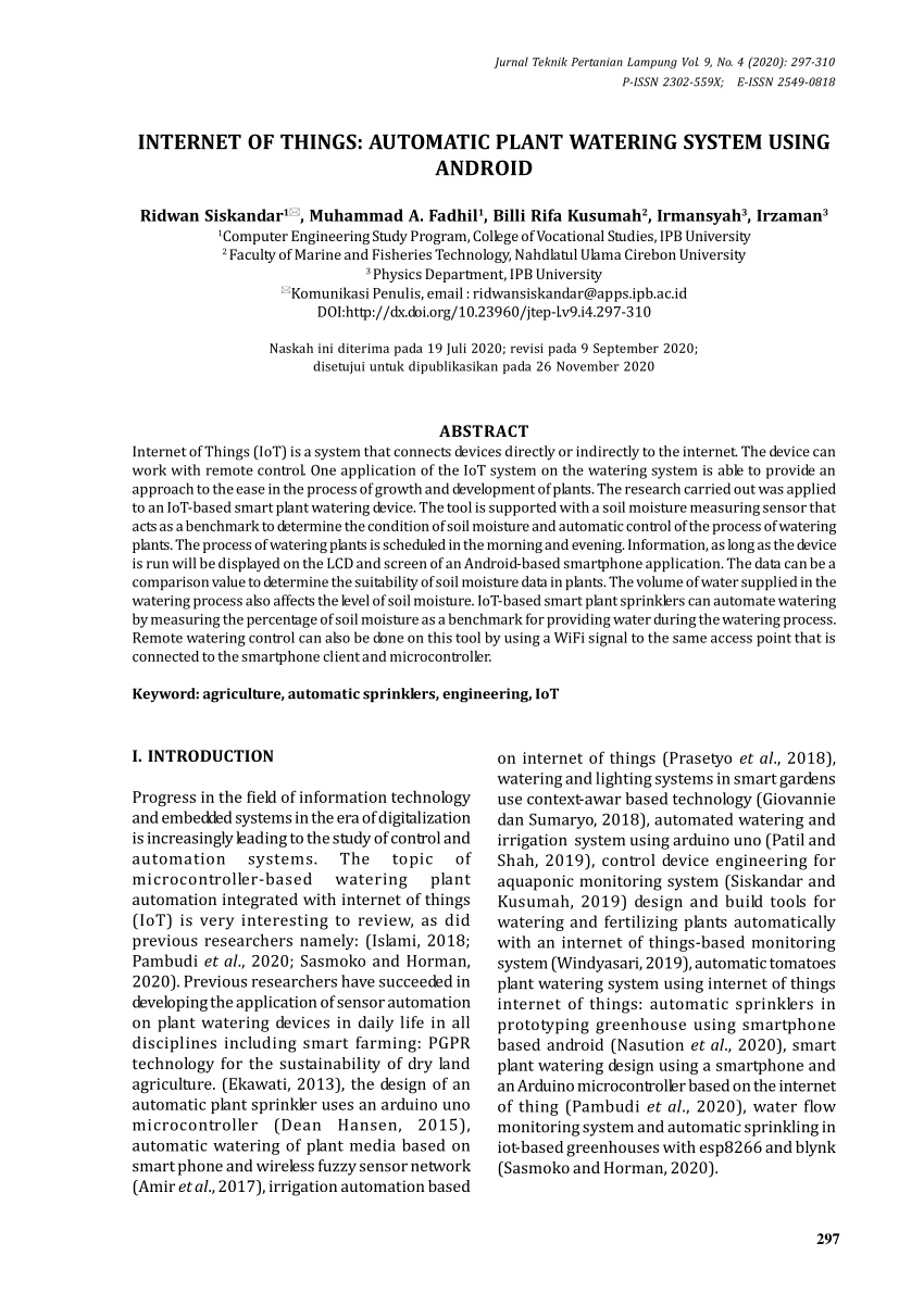 Pdf Internet Of Things Automatic Plant Watering System Using Android