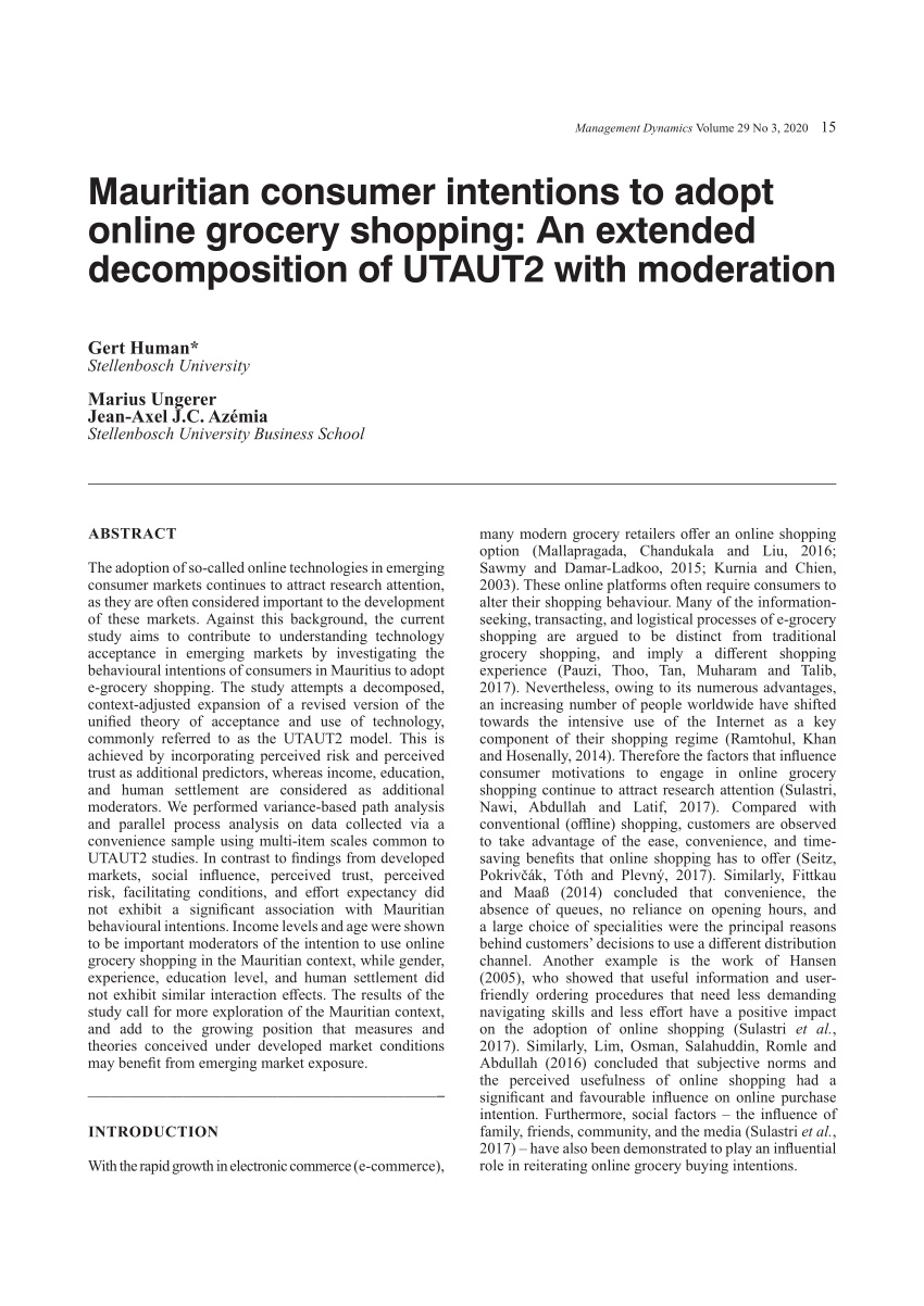 PDF) Consumers' intention to adopt virtual grocery shopping: do
