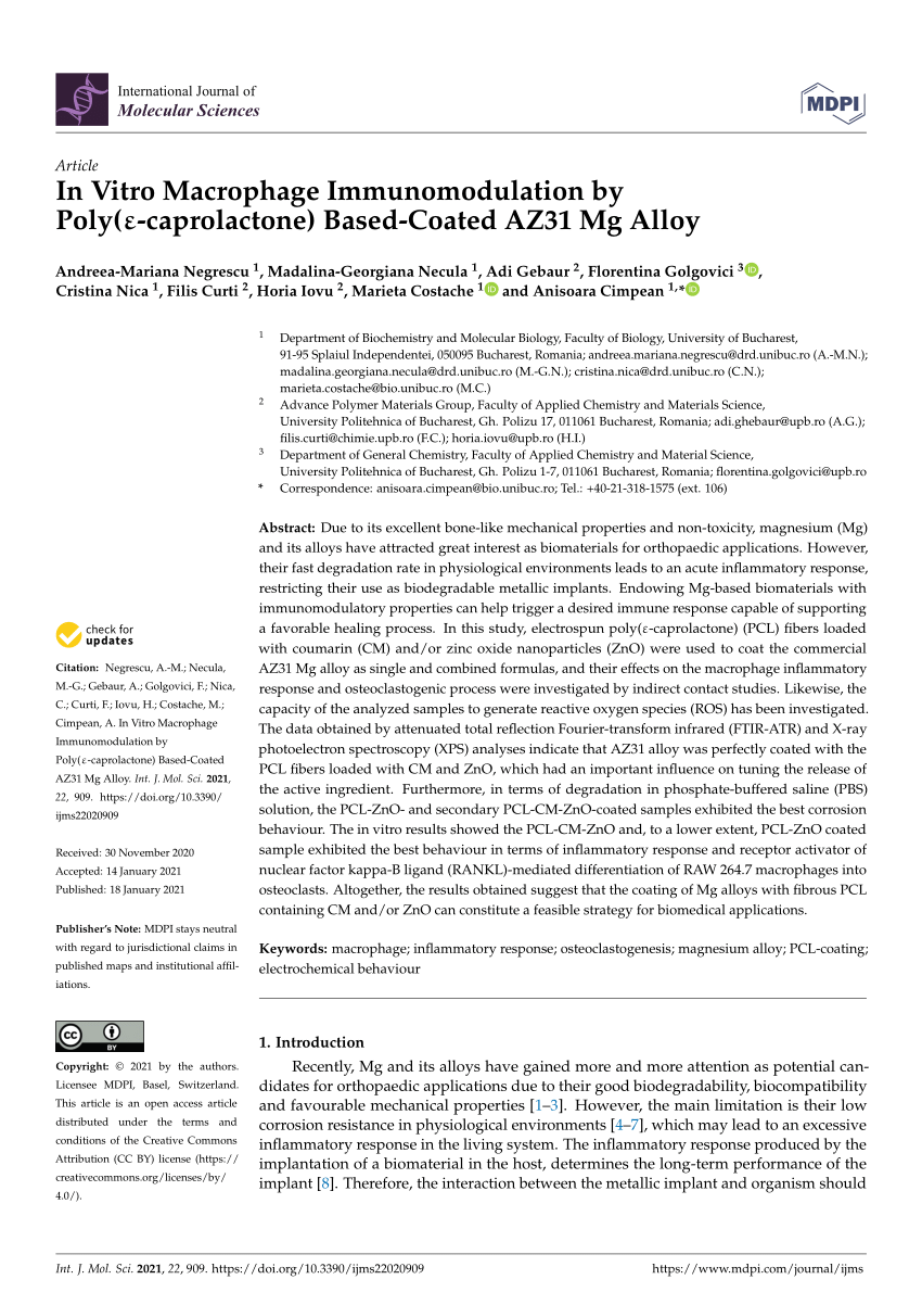 PDF) In Vitro Macrophage Immunomodulation by Poly( -caprolactone ...